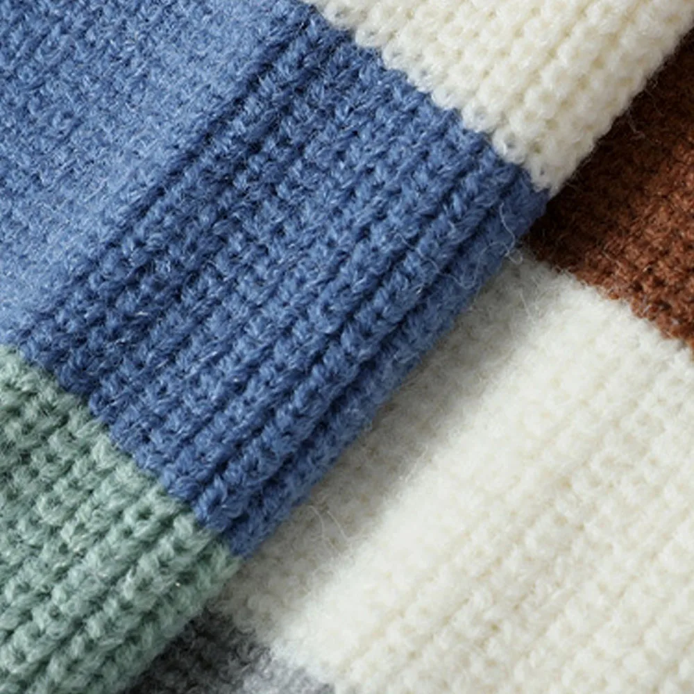 Мужской свитер в полоску Y2K синий вязаный пуловер оверсайз корейский