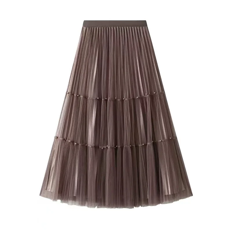 

Faldas Mujer Moda 2023 New Spring Autumn Wear on Both Sides Velvet Woman Mesh Skirts Long Pleated Skirts for Women Mujer Faldas