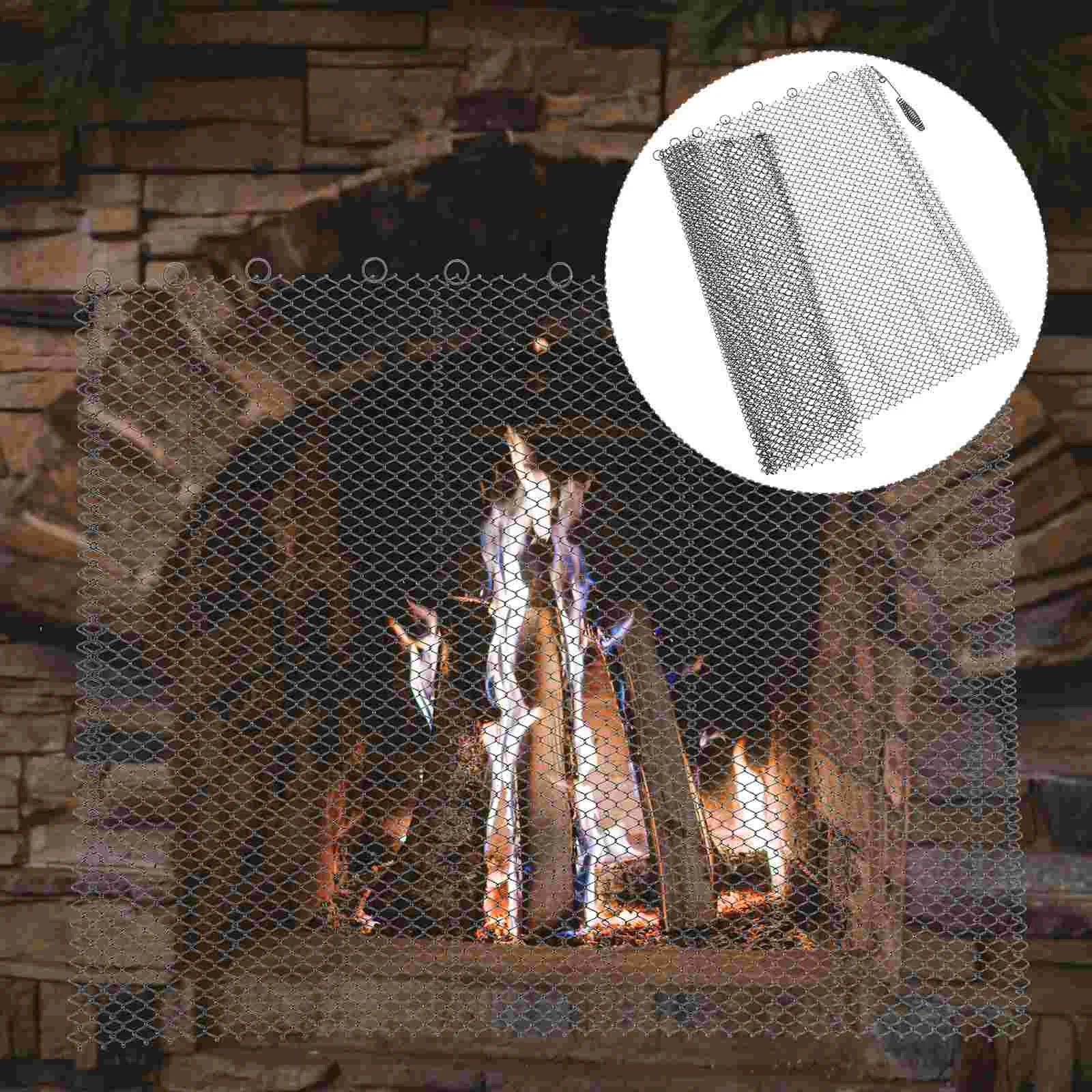 

2 Pcs Fireplace Mesh Screens Sparks Guard Hearth Curtains Outdoor Home Panel Iron Metal Stove