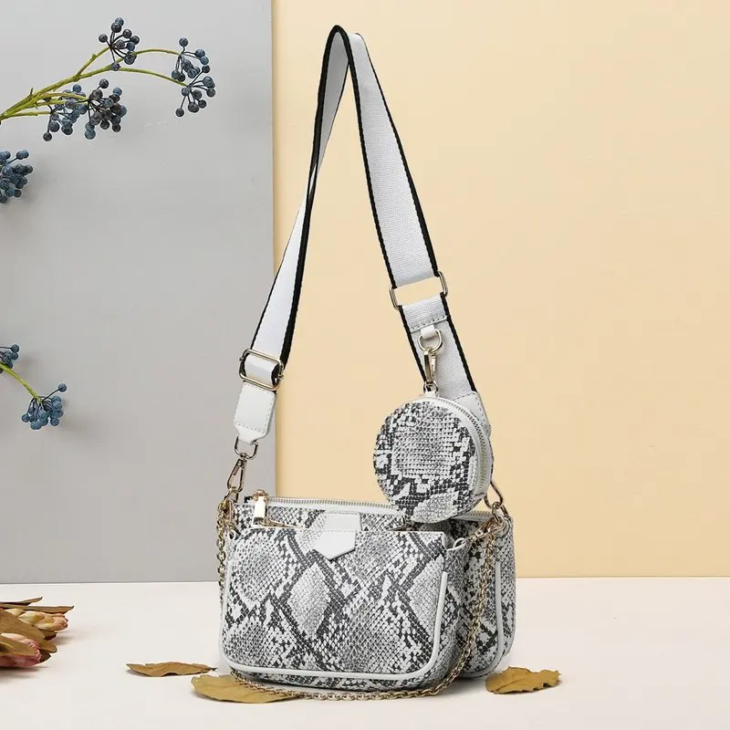 

2022 Famous Brand 3pcs Set Purse Handbag set snake printed handbag for lady girls quality