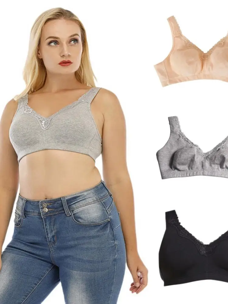 

2021 Ladies Fashion Bra Cotton No Steel Ring Seamless Push-Up Wireless Home Sleep Underwear Plus Size Bra