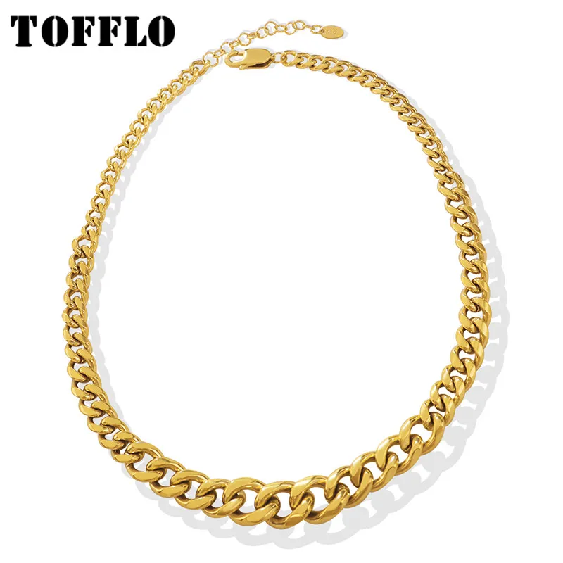 TOFFLO Stainless Steel Jewelry Thick Chain Necklace Female Hip Hop Exaggerated Clavicle Chain BSP170