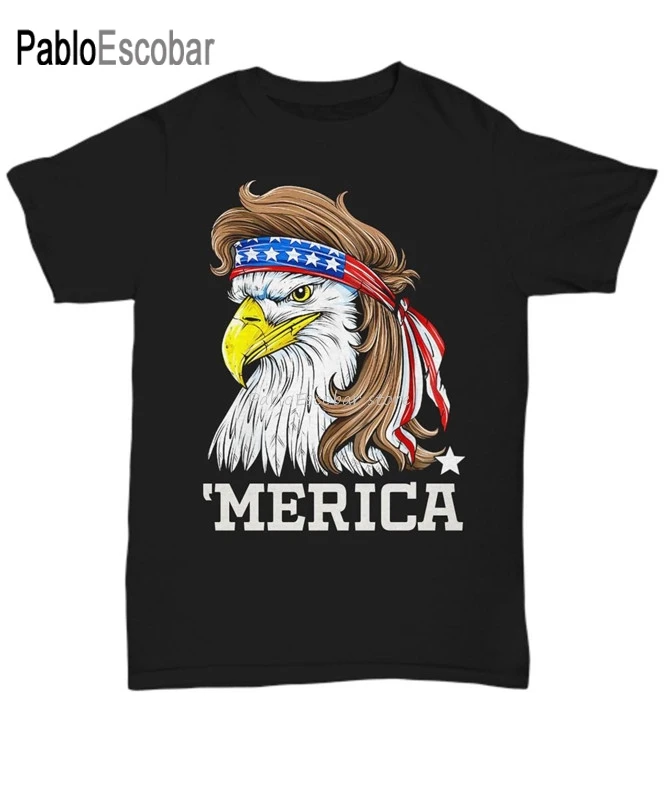 

'Merica 4Th Of July Bald Eagle T-Shirt Usa Patriotic American Flag Mullet Tee Loose Size Top Funny Tee Shirt
