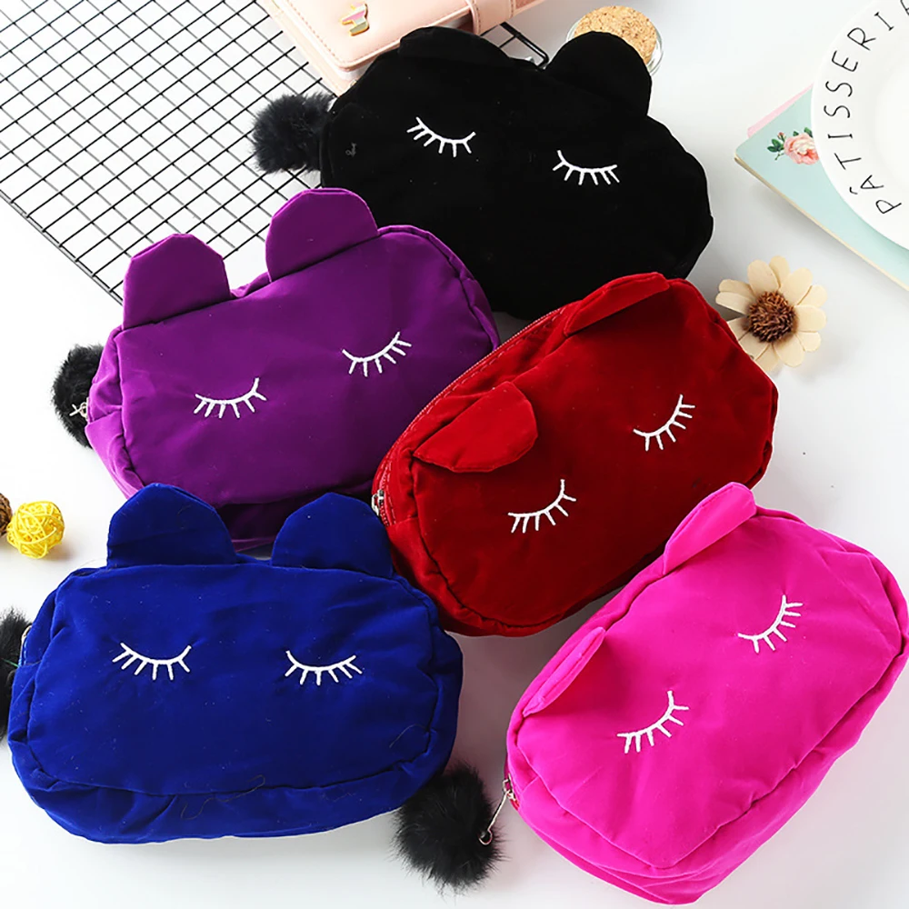 

Cute Cartoon Cat Makeup Bag Portable Travel Toiletry Pouch Business Trip Zipper Storage Bag Coin Purse Outdoor Makeup Case