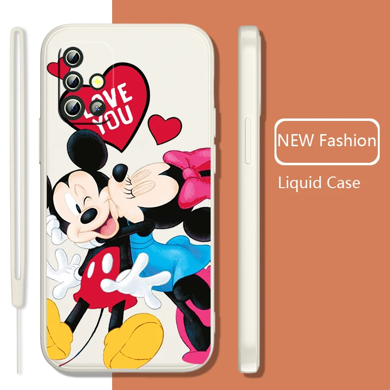 

Mickey Minnie love couple Phone Case For Samsung Galaxy A73 A53 A33 A52 A32 A22 A71 A51 A21S A03S 4G 5G Liquid Rope Cover Fundas