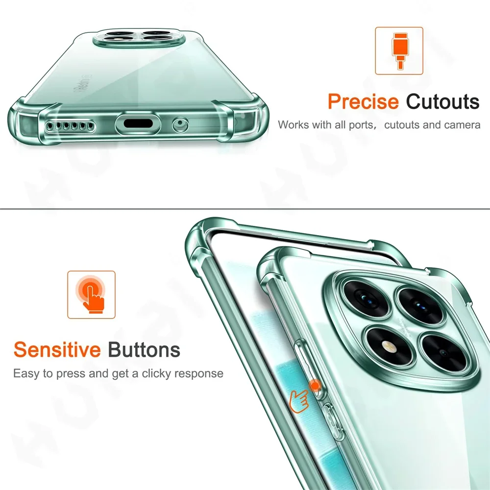 Противоударный чехол для Xiaomi Redmi Note 14 Pro Plus прозрачный противоударный с мягким