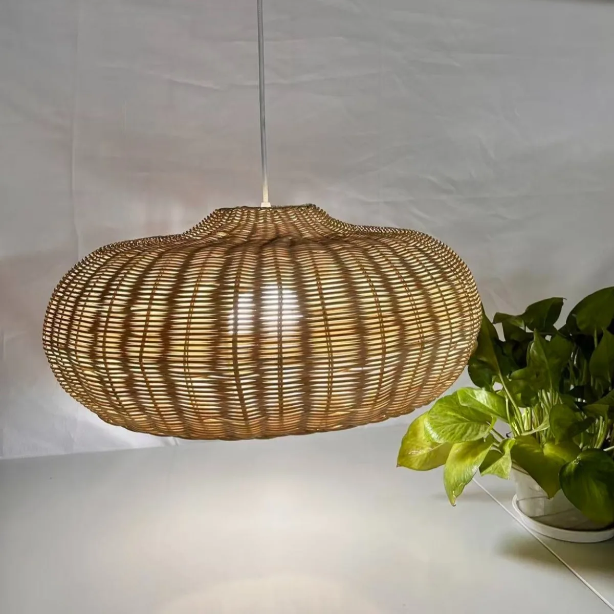 Фото JOYINLED E27 подвесной светильник из ротанга в стиле ретро, творческая личность, ручная вязка, простой бамбуковый светильник для гостиной, подвесной светильник №2