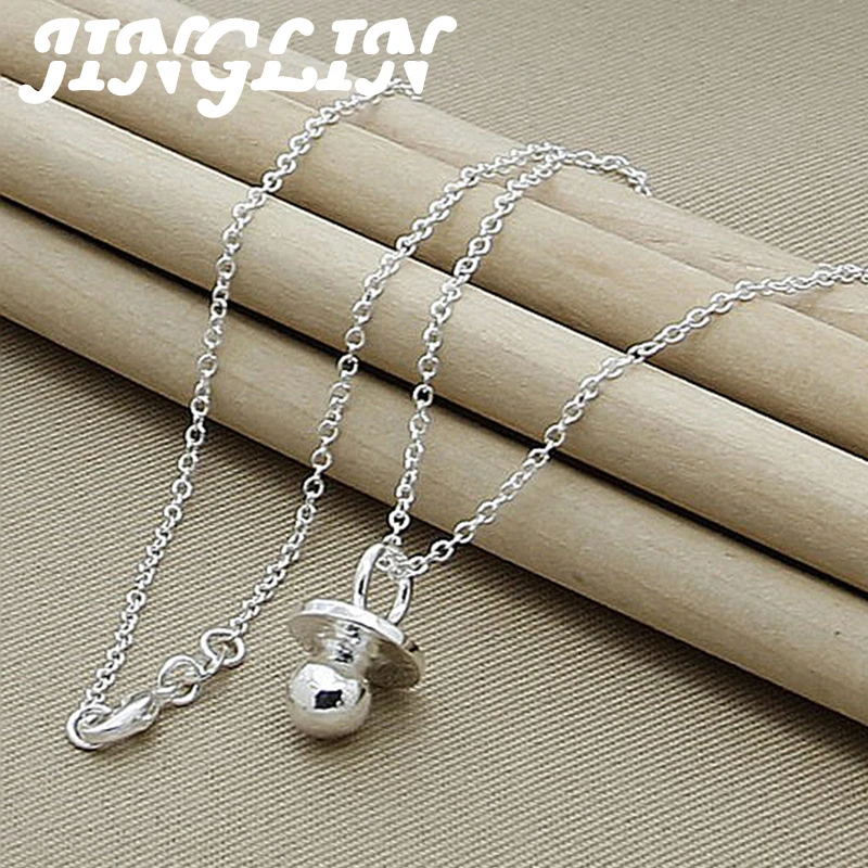 

JINGLIN Brand New Arrival 925 Sterling Silver Baby Pacifier Round Pendant Necklace For Women Girl Silver Jewelry Necklace