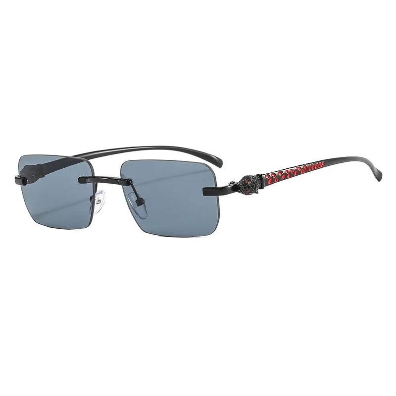 Очки солнцезащитные мужские и женские квадратные, небольшие прямоугольные солнечные очки без оправы с головой леопарда, роскошные брендовые ретро солнечные очки UV400