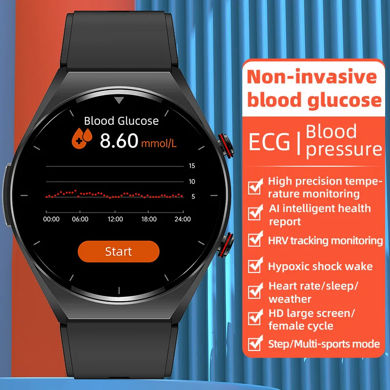 

2023 New Noninvasive Blood Sugar ECG+PPG Smart Watch Men Heart Rate Blood Oxygen Health Smartwatch Women Waterproof Sport Watch