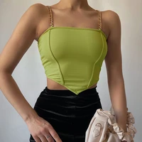 summer chic chain backless women tank top sexy bodycon straps cropped female camisole y2k solid color basic slim vest clubwear