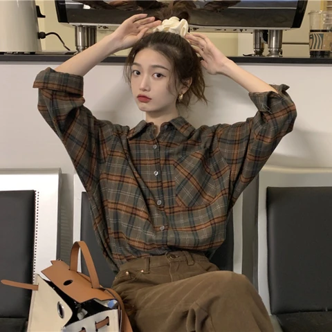 BONNTEE Винтажные клетчатые рубашки из хлопка