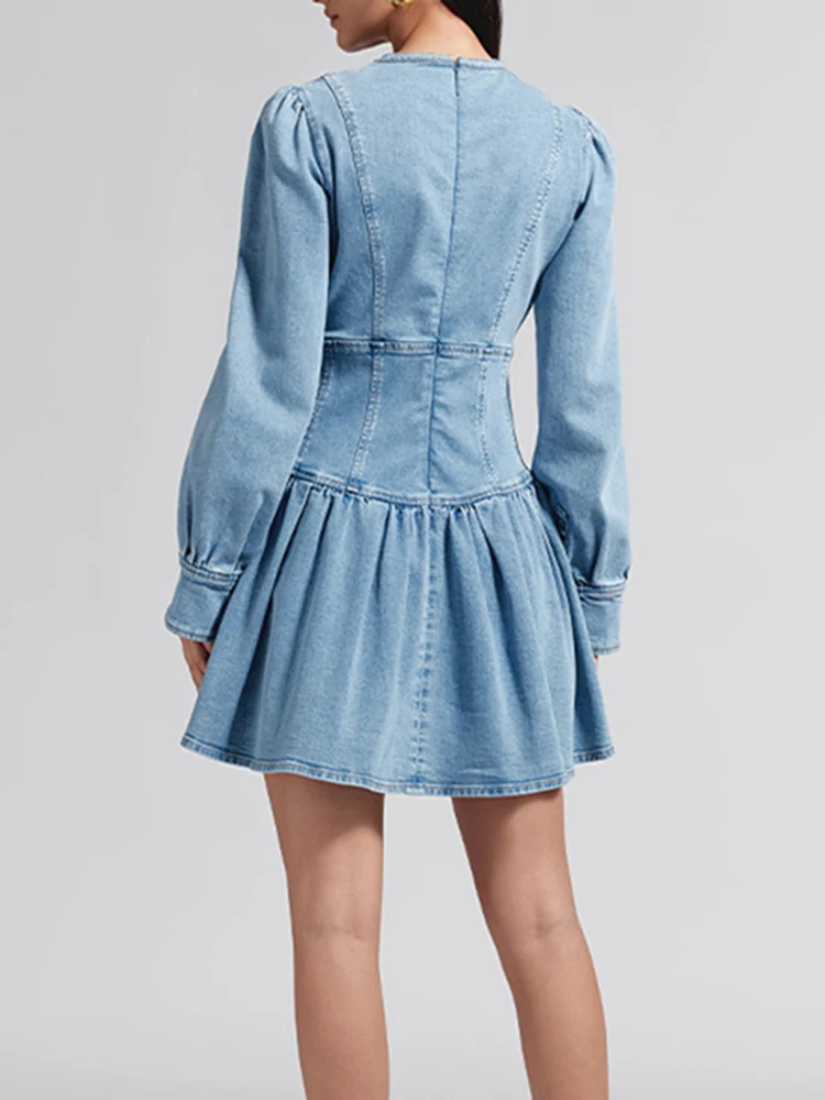 CHICEVER однотонные джинсовые мини плиссированные платья для женщин с V-образным