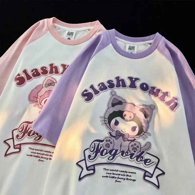 

Kawaii Sanriod аниме хобби Cinnamoroll My Melody футболка с короткими рукавами для девочек 100% хлопок Летние полурукава для детей старшего возраста