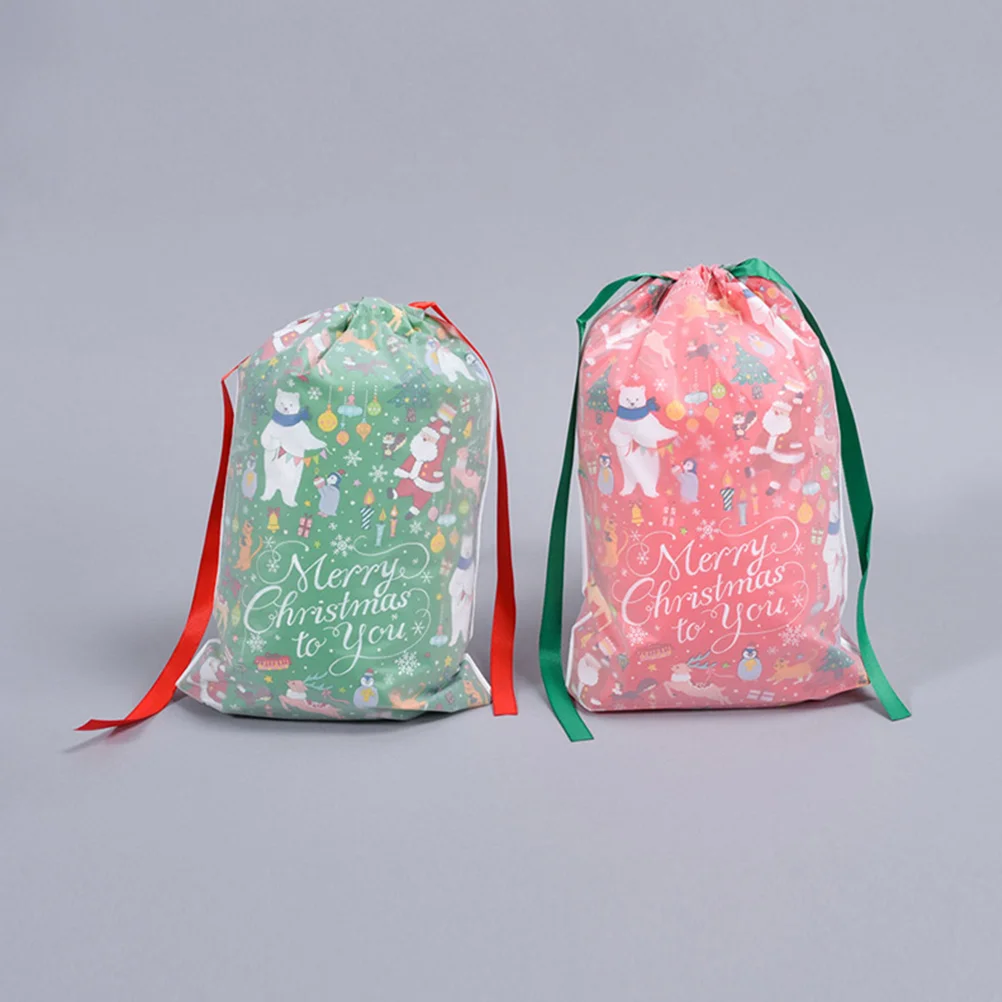 

16Pcs Christmas Plastic Gift Bags Double Layer Drawstring Gift Packing Bags
