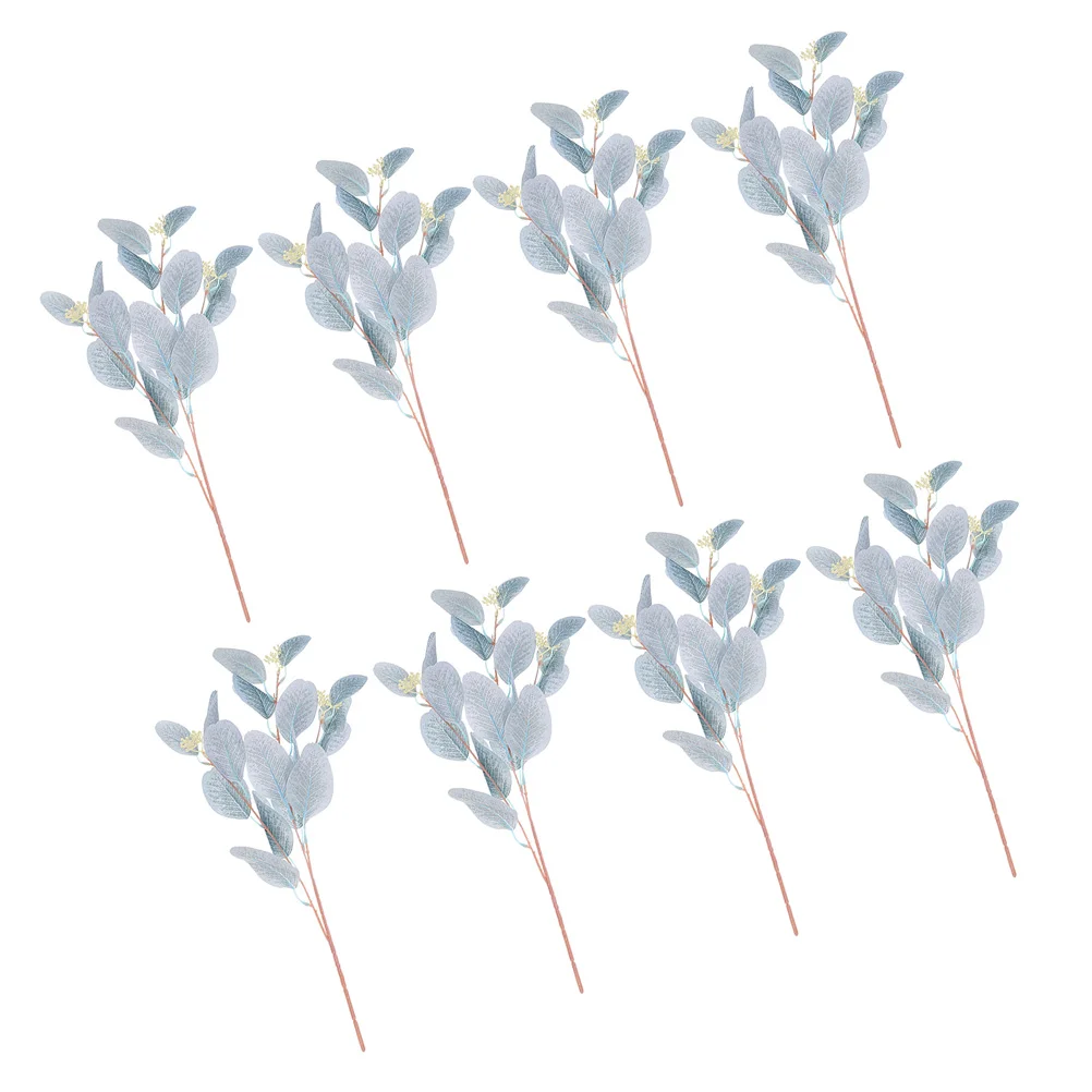 

8 Pcs Simulated Eucalyptus Leaves Artificial Plants Flowers Stems Simulation Fake Iron Leaf