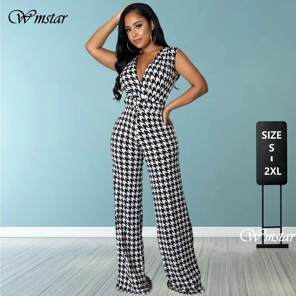 

Wmstar Women's Jumpsuit S-2xl Plaid Elegant O Neck Wide Leg Office Lady One Piece Outfit Fashion Summer Wholesale Dropshipping