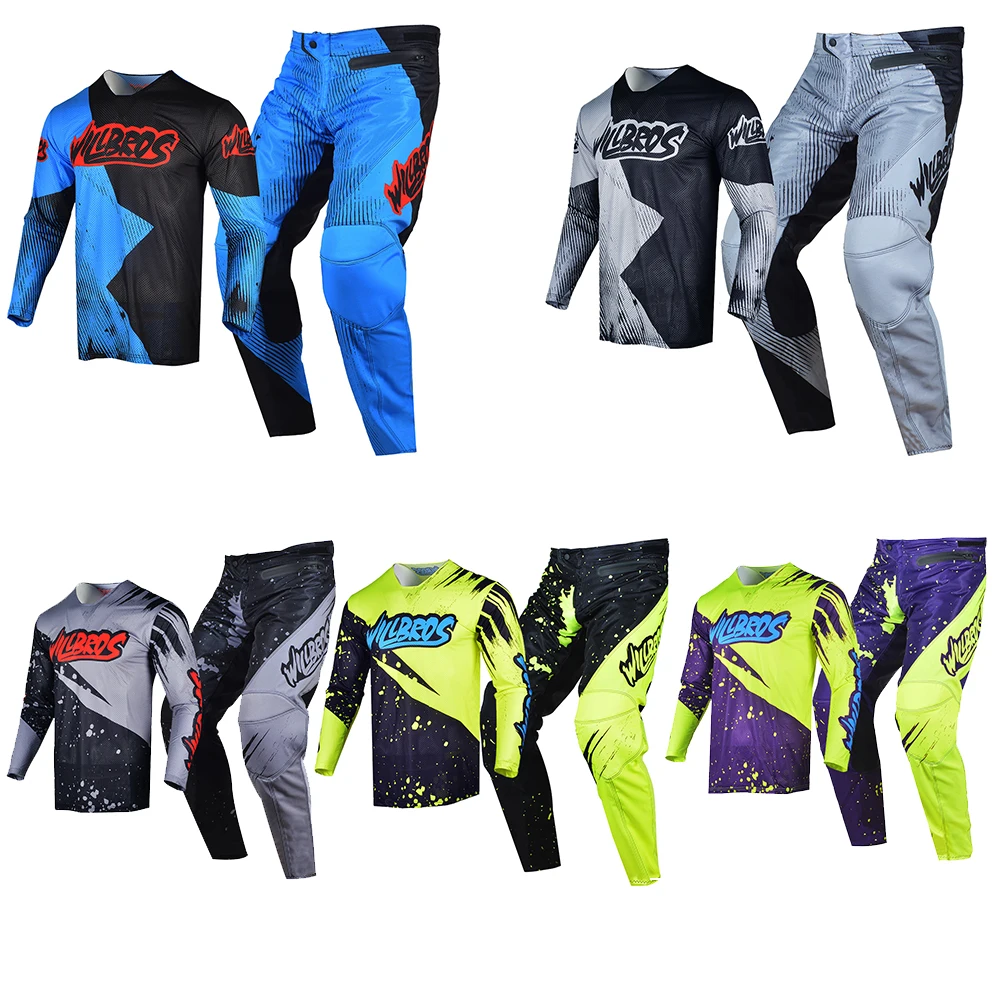 MX Combo Jersey Pants Motocross Enduro Gear Set Dirt Bike Outfit Suit Off-road Willbros ATV UTV Mens Summer Breathable Kits