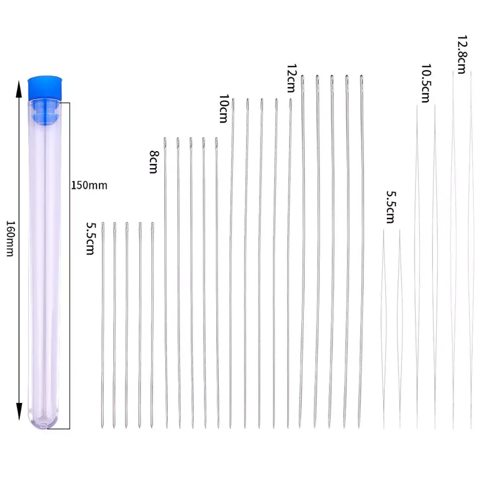 

5-26 шт./бутылка, изогнутые иглы для бисероплетения с большими глазами и жемчужинами, 5,5-12,8 см