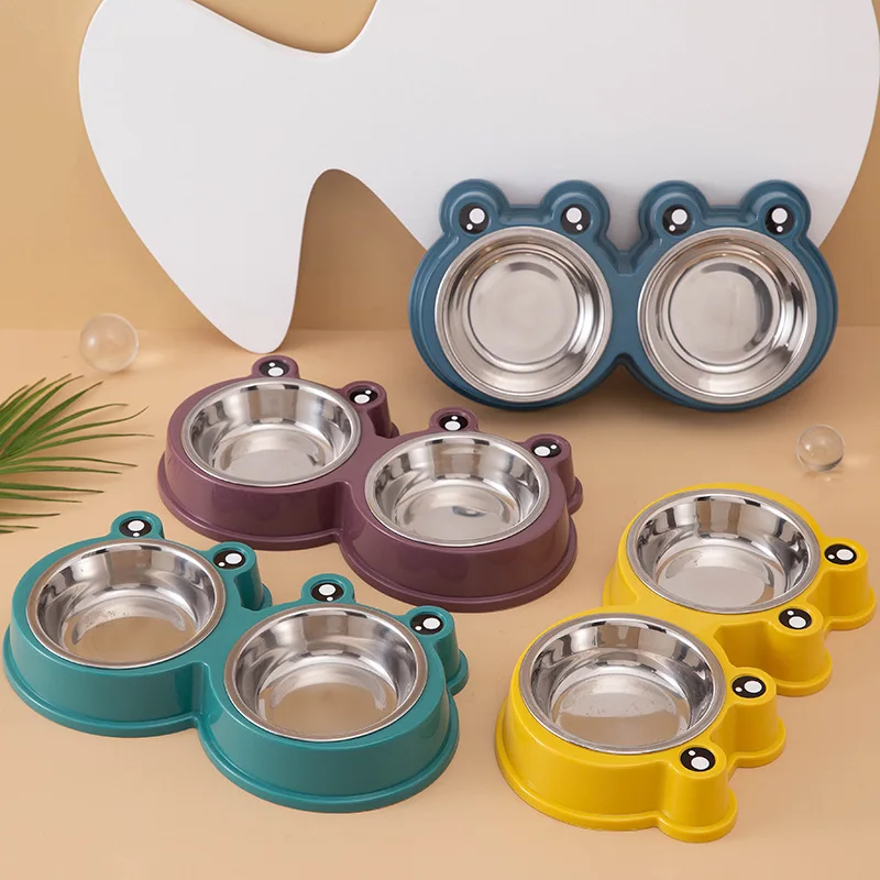 

Pet Bowl Non-slip Bowl Steel And Frog Stainless Food Cute Pet Cat Bowl Basin Dog Pet Small Supplies Double Dog