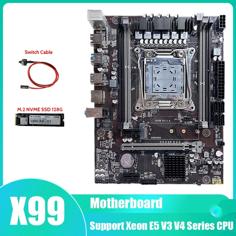 

X99 Motherboard LGA2011-3 Computer Motherboard Support Xeon E5 V3 V4 Series CPU With M.2 SSD 128G+Switch Cable