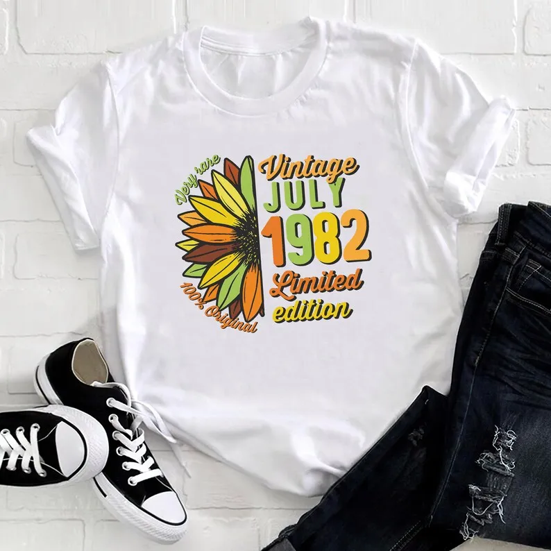 Vintage July 1982 Limited Edition T-Shirt, 40th Birthday Retro 40th Gift For Mom PartyDad 100%cotton Short Sleeve Top Tees y2k