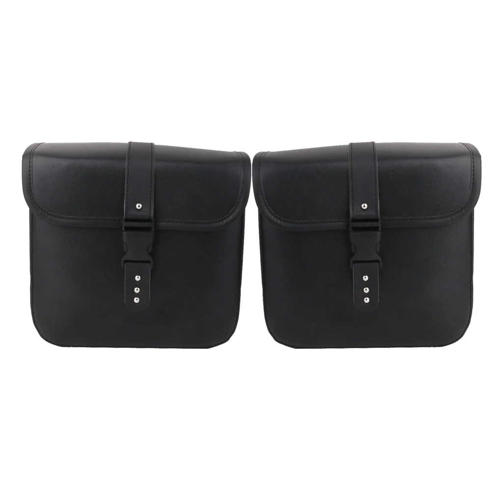

2x Black Universal Motorcycle Saddlebags PU Leather Tool Pockets
