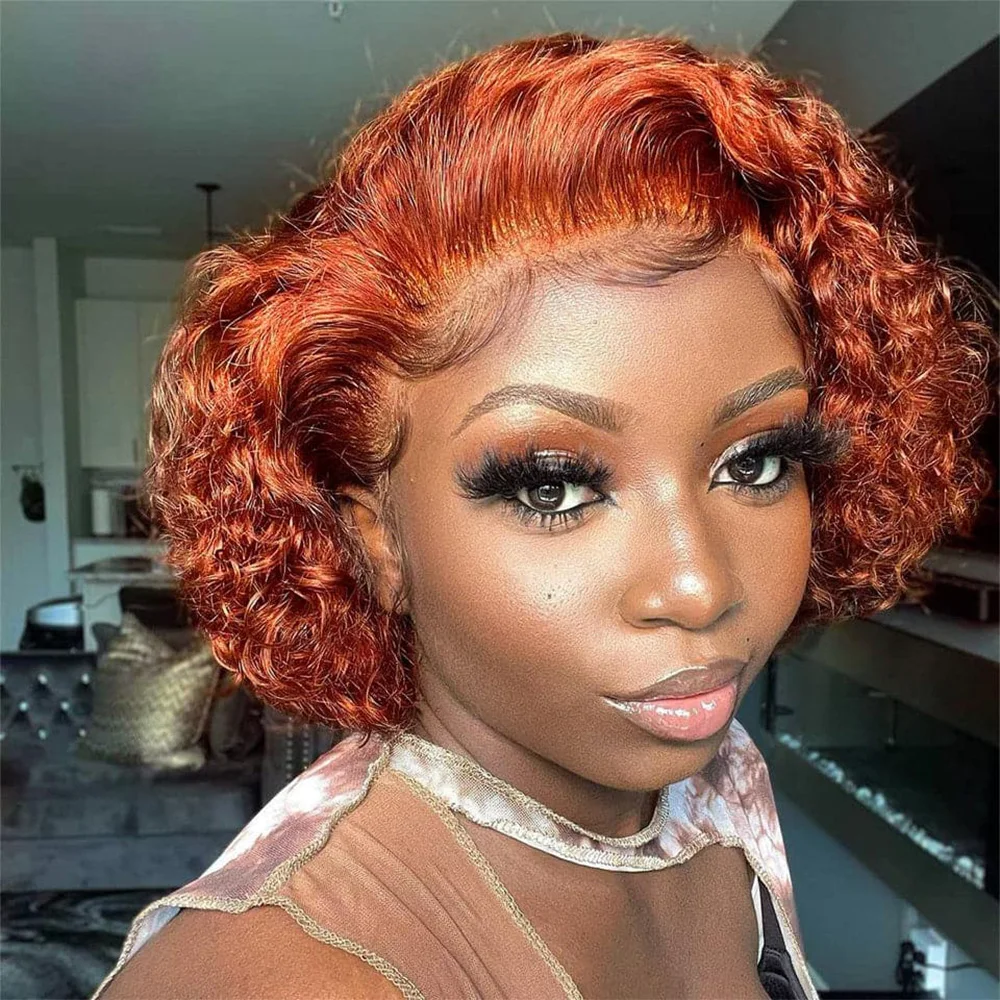 

Ginger Pixie Cut Wig Human Hair Short Bob 13x1 Lace Front Wigs Fro Women Pre Plucked With Baby Hair Natural Black Colored Wig