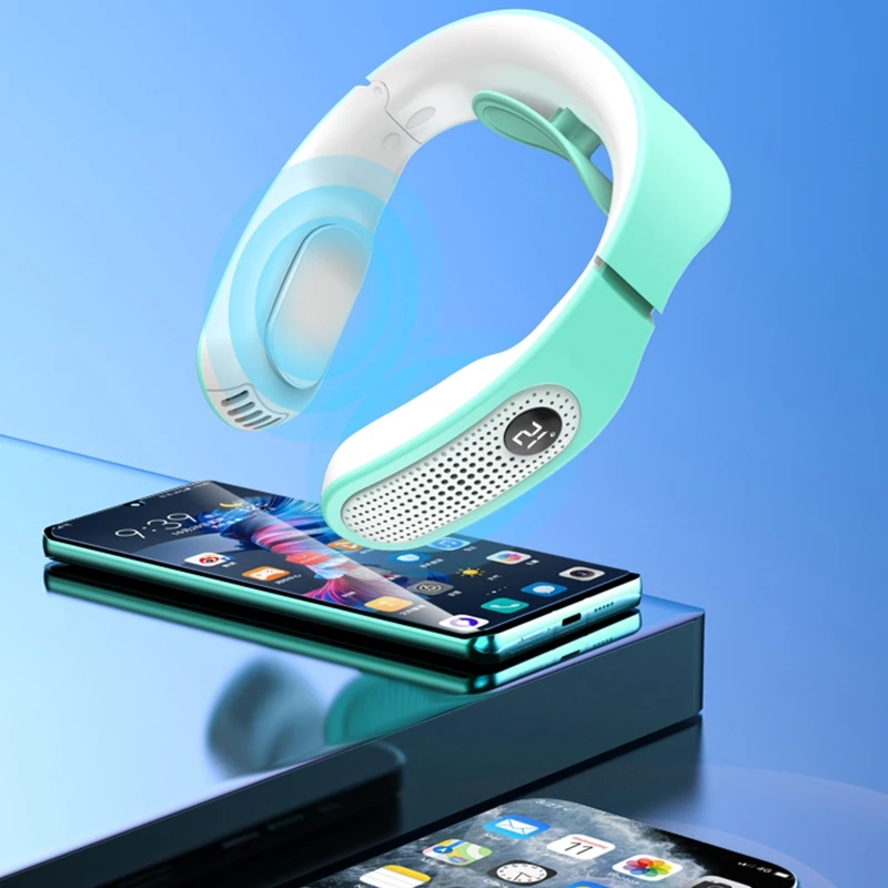 

Подвесной шейный вентилятор, Мобильный кондиционер без листьев, шейный охладитель воздуха, дисплей