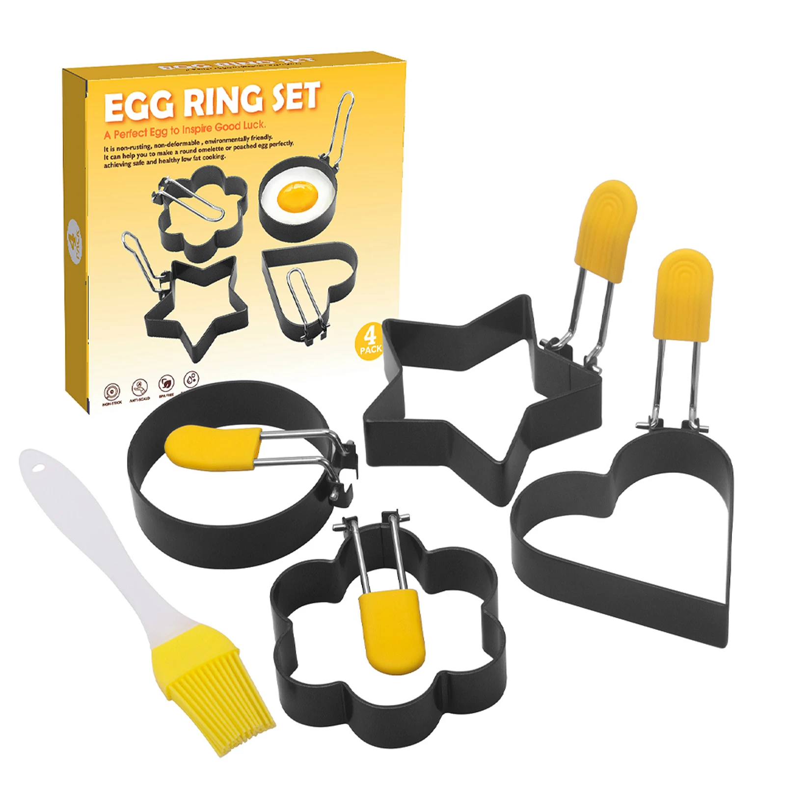 

4 шт. антипригарные сэндвичи для блинов, антиожоги, цветок, звезда с кисточкой для масла, набор кухонных колец, домашняя Складная ручка с круг...