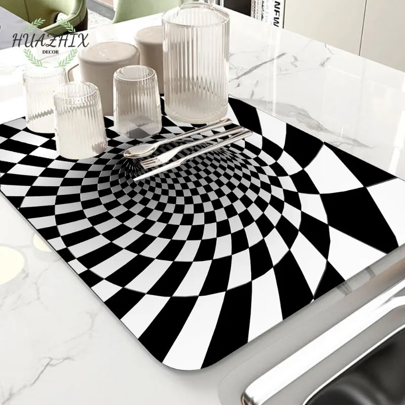 

3D Abstract Grid Super Absorbent Draining Mat Kitchen Bathroom Faucet Countertop Antiskid Mats Coffee Machine Drying Placemat