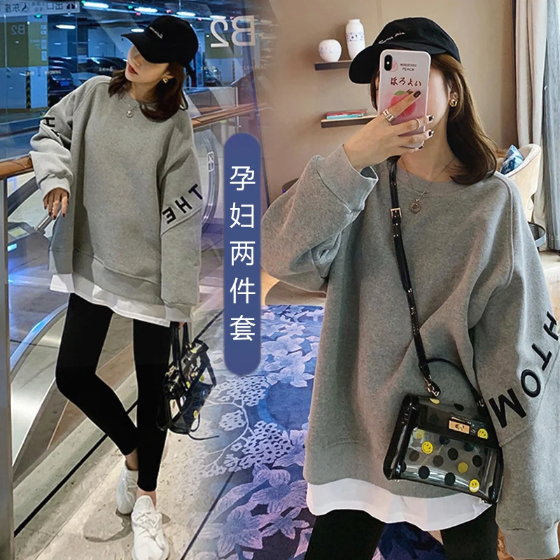Осенний комплект одежды для беременных Модный свитшот с длинным рукавом
