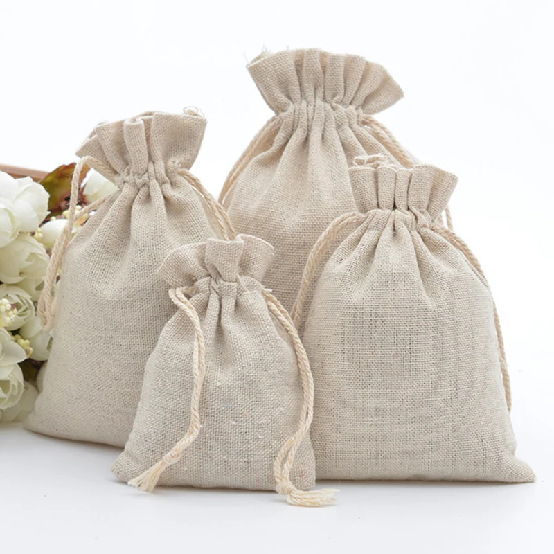 

10Pcs Fashion Cotton Drawstring Burlap Bags Wedding Favors Party Christmas Gift Jewelry Hessian Sack Pouches Packing 10 Sizes