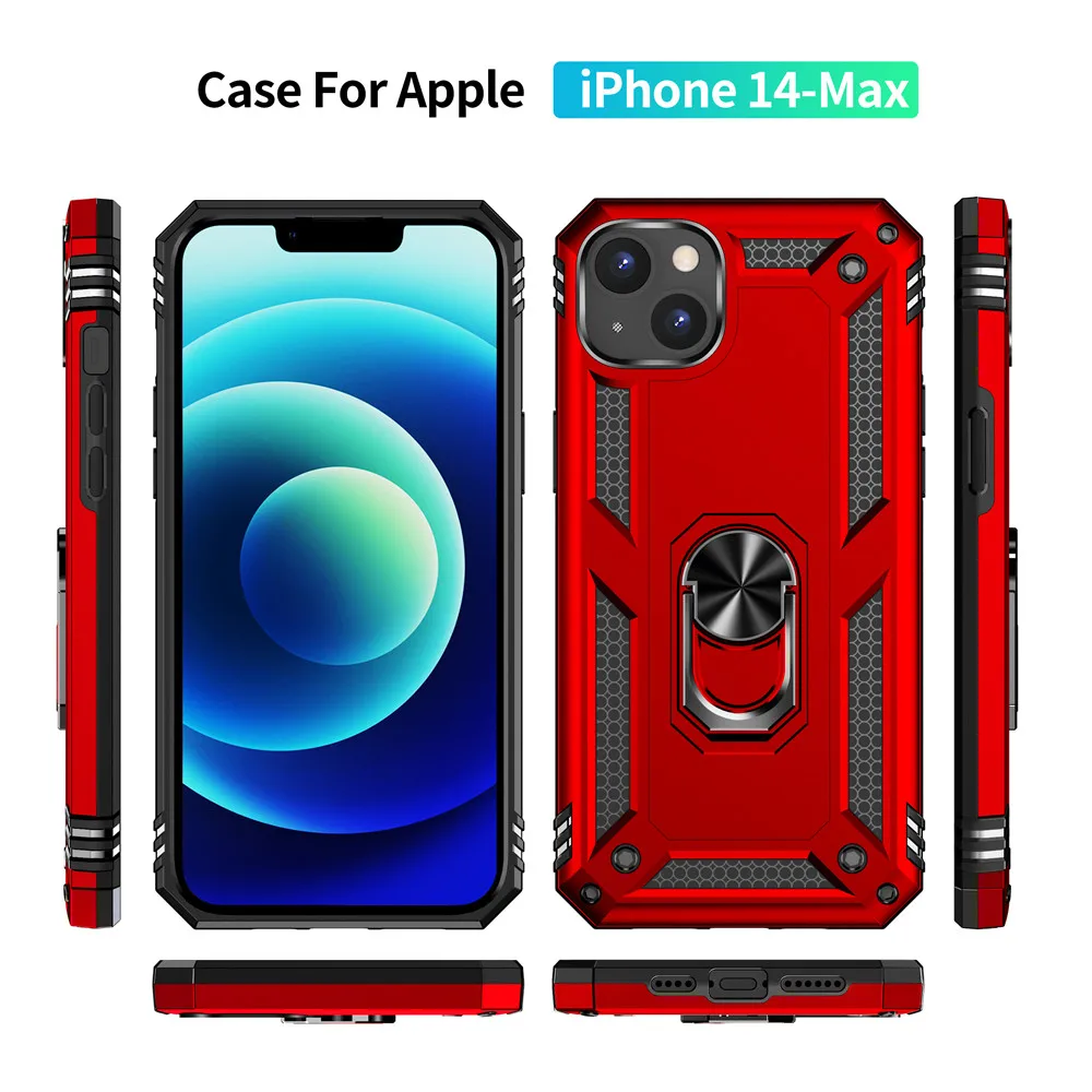 

Phone Case For iPhone 14 Max Case For iPhone 14 Pro 13 Mini 12 11 XS XR X SE Rugged Armor Ring Stand Cover On For iPhone 14 Max