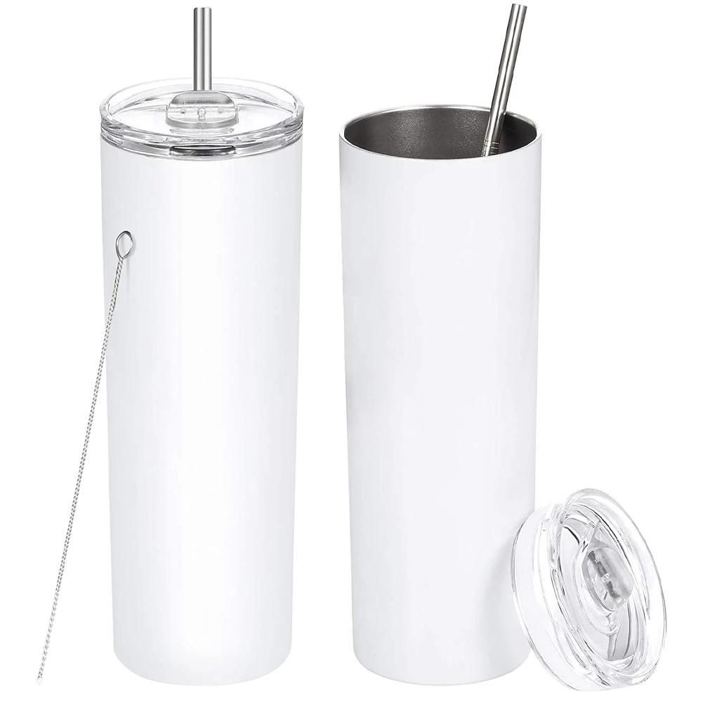 

30 Oz Skinny Stainless Steel Tumbler,Double Wall Slim Insulated Tumbler With Lid, Skinny Cups With Straw, White