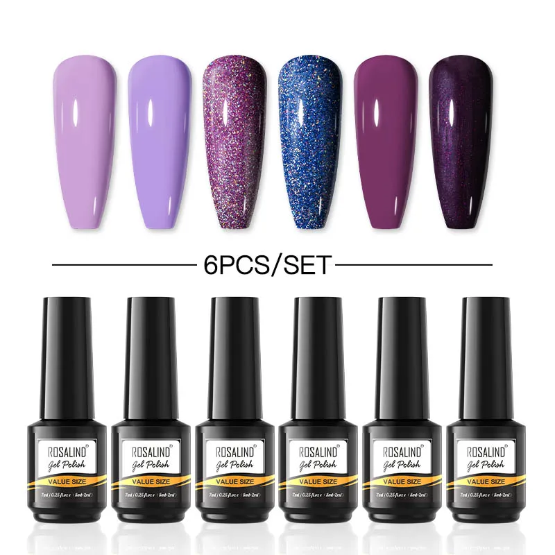 ROSALIND 6 шт. блестящее полуперманентное базовое и топовое покрытие для ногтей