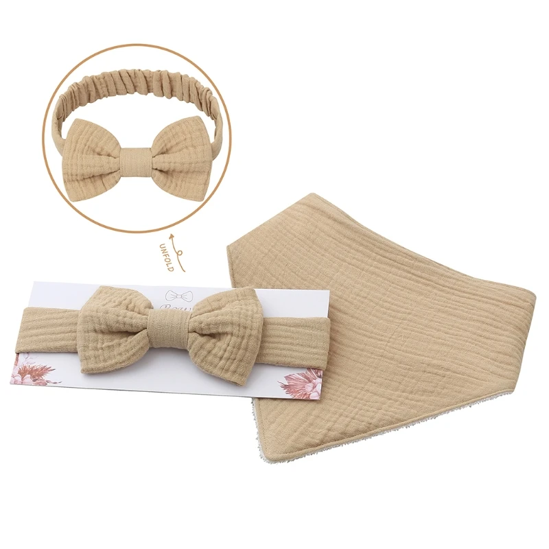 

Baby Elastic Bow Headband Feeding Drool Saliva Towel Kit Princess Bowknot Bib