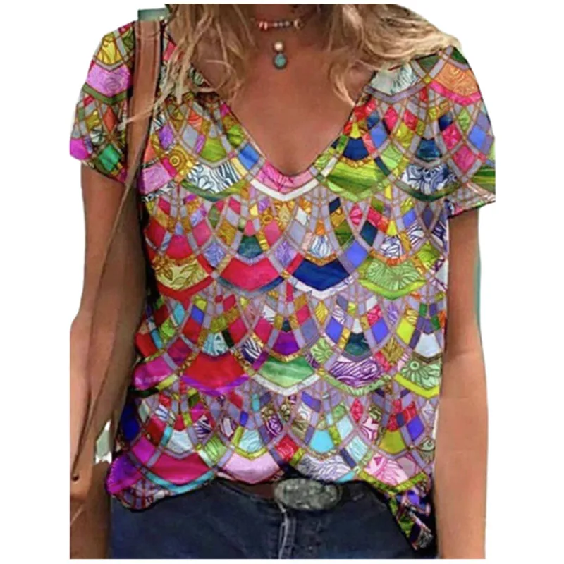 Женская футболка с принтом элементов Повседневная большого размера коротким