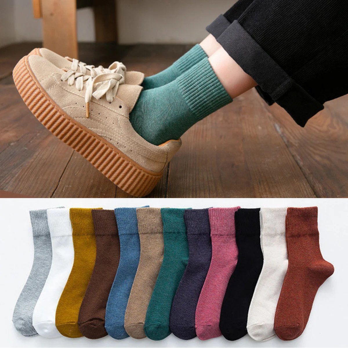 

Women Socks Japanese Style Solid Color School Girls Elastic Long Socks Cotton Knitted Harajuku Vintage Streetwear Crew Socks Sox