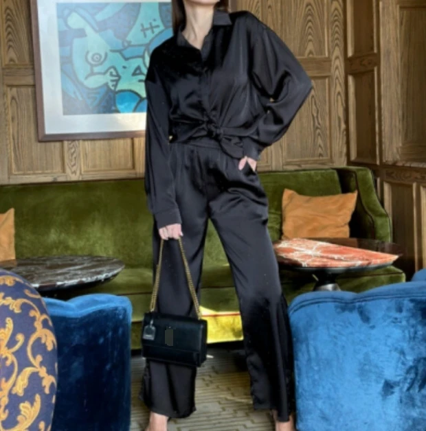 Осенний Модный комплект из двух предметов Свободный Топ с круглым вырезом и