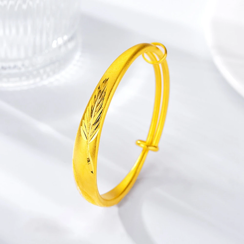 

Feather Design Women Bangle Expand Fashion Bracelet 18k Yellow Gold Filled Lady Jewelry Gift Trendy Style Adjust