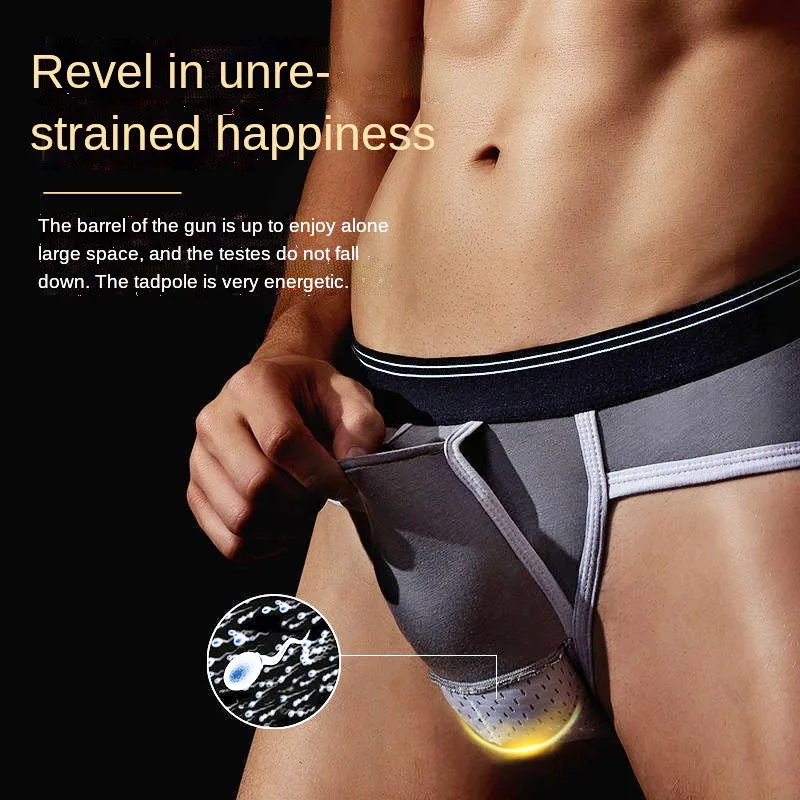 Separation Briefs Male Modal Scrotum Support Sport Boxer Sexy Male Underpants with Penis Hole Taste Underwear Prolonged Sex Time