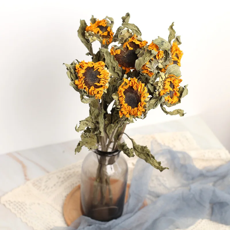 1 Pcs Naturally Dried Flowers Sunflower  DIY Birthday Christmas Gift  Wedding Bouquets  Arrangements Party Home   Photo Props