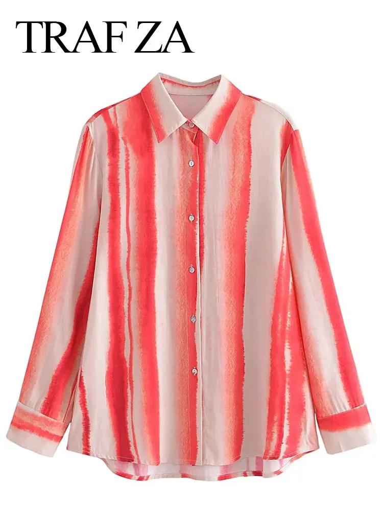 

TRAF ZA Versatile Commuter Women's Shirts Color Vertical Striped Shirts Skin-Friendly Comfortable Casual Home Ladies Clothing