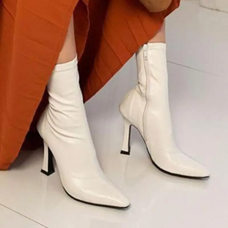

Women Autumn Winter Boots Modern Boots British Style Sexy Side Zipper 8CM Thin Heels Pointed Toe Solid Party Women Shoes 34-39