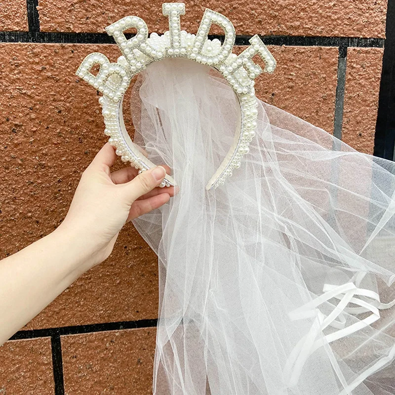 

Bride To Be Pearl Crown Tiara Veil Bach Bachelorette Hen Party Bridal Shower Wedding Engagement Rehearsal Dinner Decoration Gift