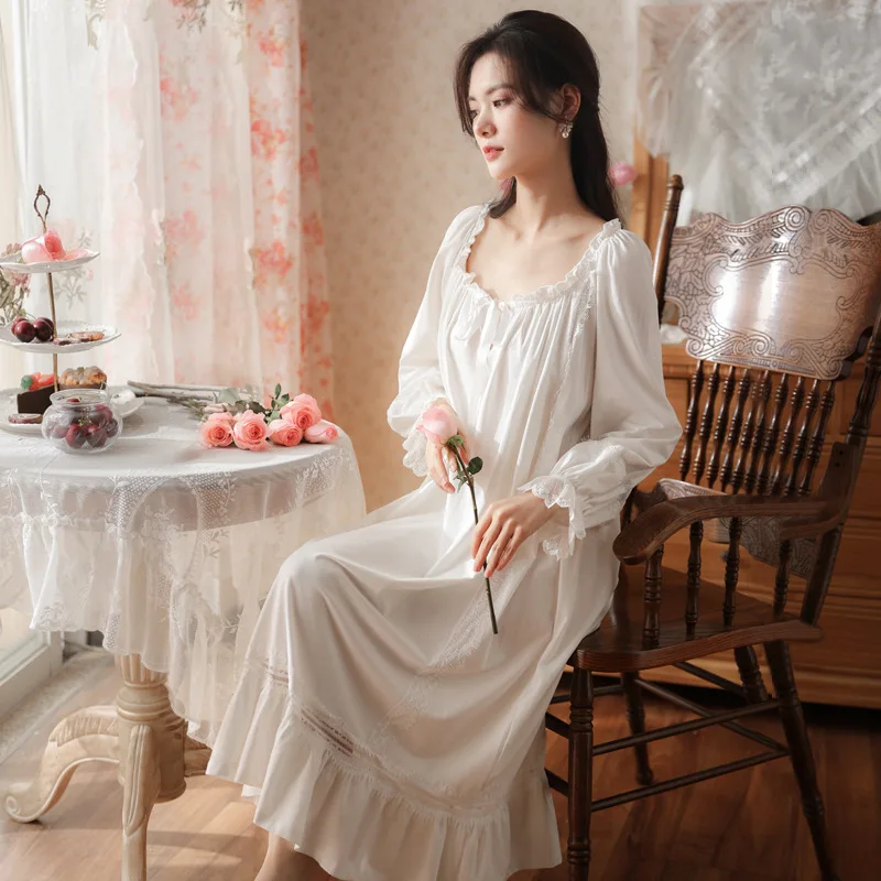 

Roseheart New Women Homewear Female White Sexy Sleepwear Long Night Dress Lace Mesh O Neck Nightwear Nightgown Gown