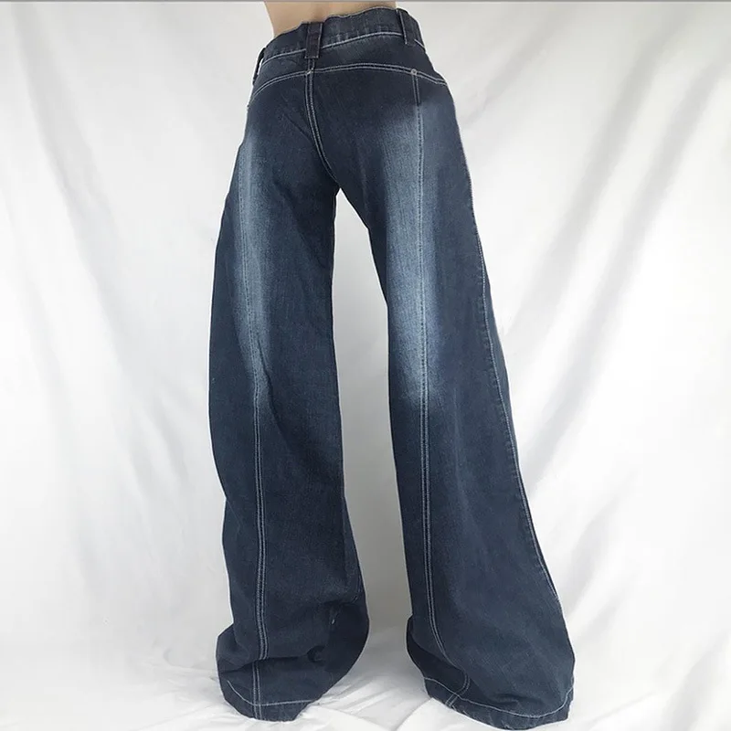 Streetwear Wide Leg Baggy Jeans Woman Low Waisted Street Jean Trousers Women Washed Stitch Vintage Cargo Pants Denim