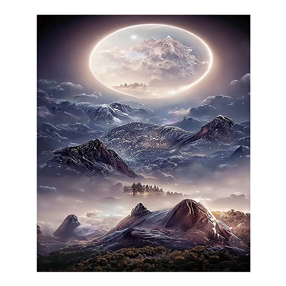 

Алмазная 5D картина LZAIQIZG, Набор для вышивки крестиком, с изображением Луны, гор, квадрата, круга, украшение для дома