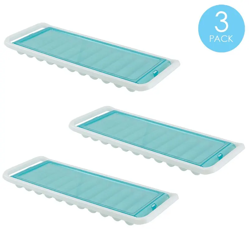 

16 Compartment Square Plastic Stackable Ice Cube Tray with Snap-on Cover, Blue